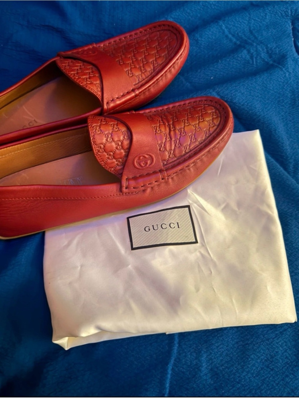 Gucci Red Embossed Leather Men’s Penny Loafers